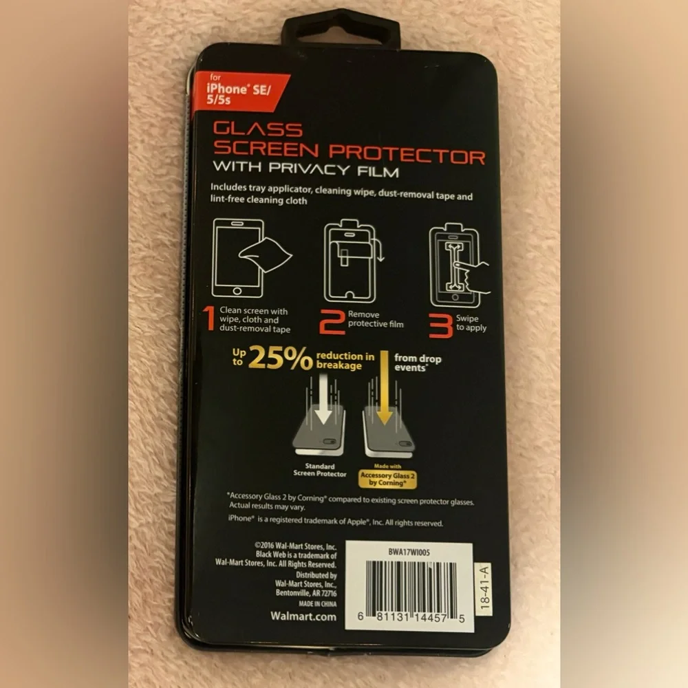 NWT BlackWeb Glass Screen Protector with Privacy Screen for iPhone SE/5/5s